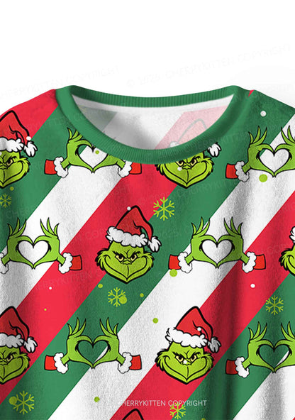 Christmas Red Whoville Heart Hands Y2K Fleece Long Sleeve Pajama Set Cherrykitten