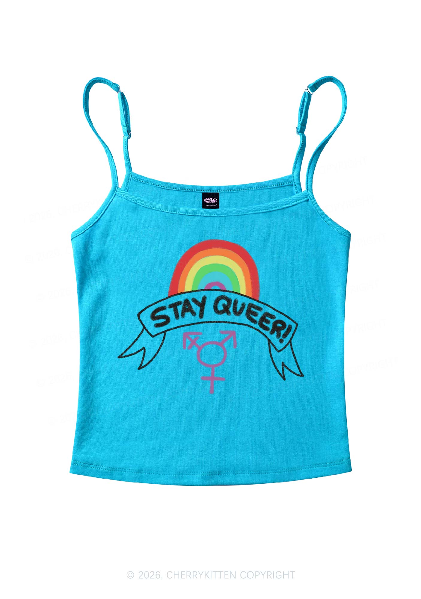 Stay Queer Pride Y2K Spaghetti Strap Cami Cherrykitten