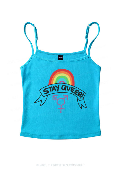 Stay Queer Pride Y2K Spaghetti Strap Cami Cherrykitten