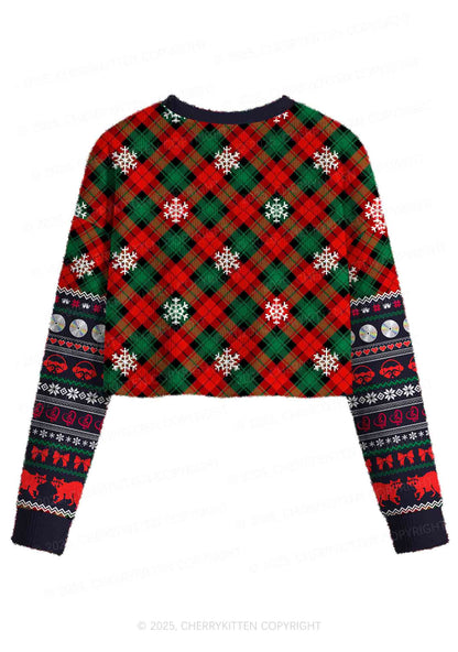 Raccoon Concert Y2K Christmas Crop Knit Sweatshirt Cherrykitten