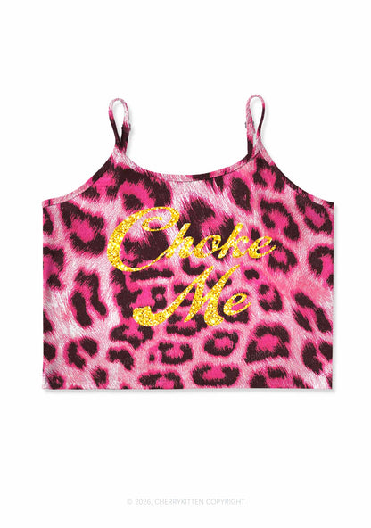 Glitter Choke Me Y2K Pink Leopard Print Cami Crop Top Cherrykitten