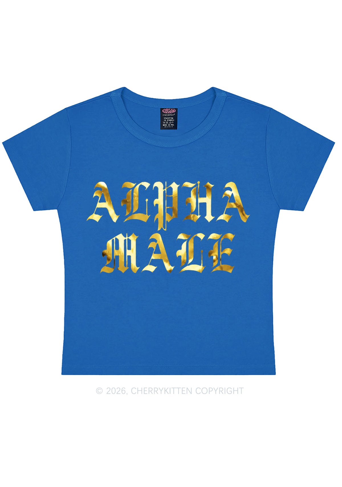 Alpha Male Silver Foil Printed Y2K Baby Tee Cherrykitten