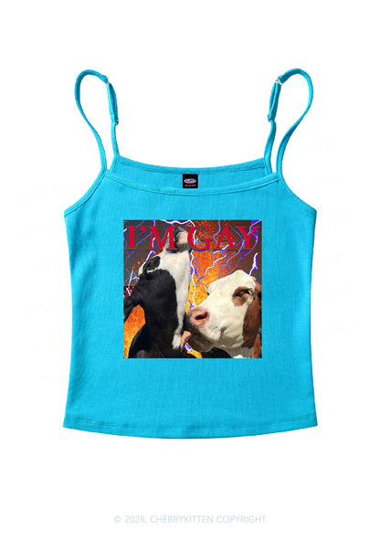 Gay Cow Play Pride Y2K Spaghetti Strap Cami Cherrykitten