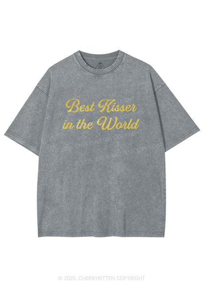 Glitter Best Kisser In The World Y2K Shirts Washed Tee Cherrykitten