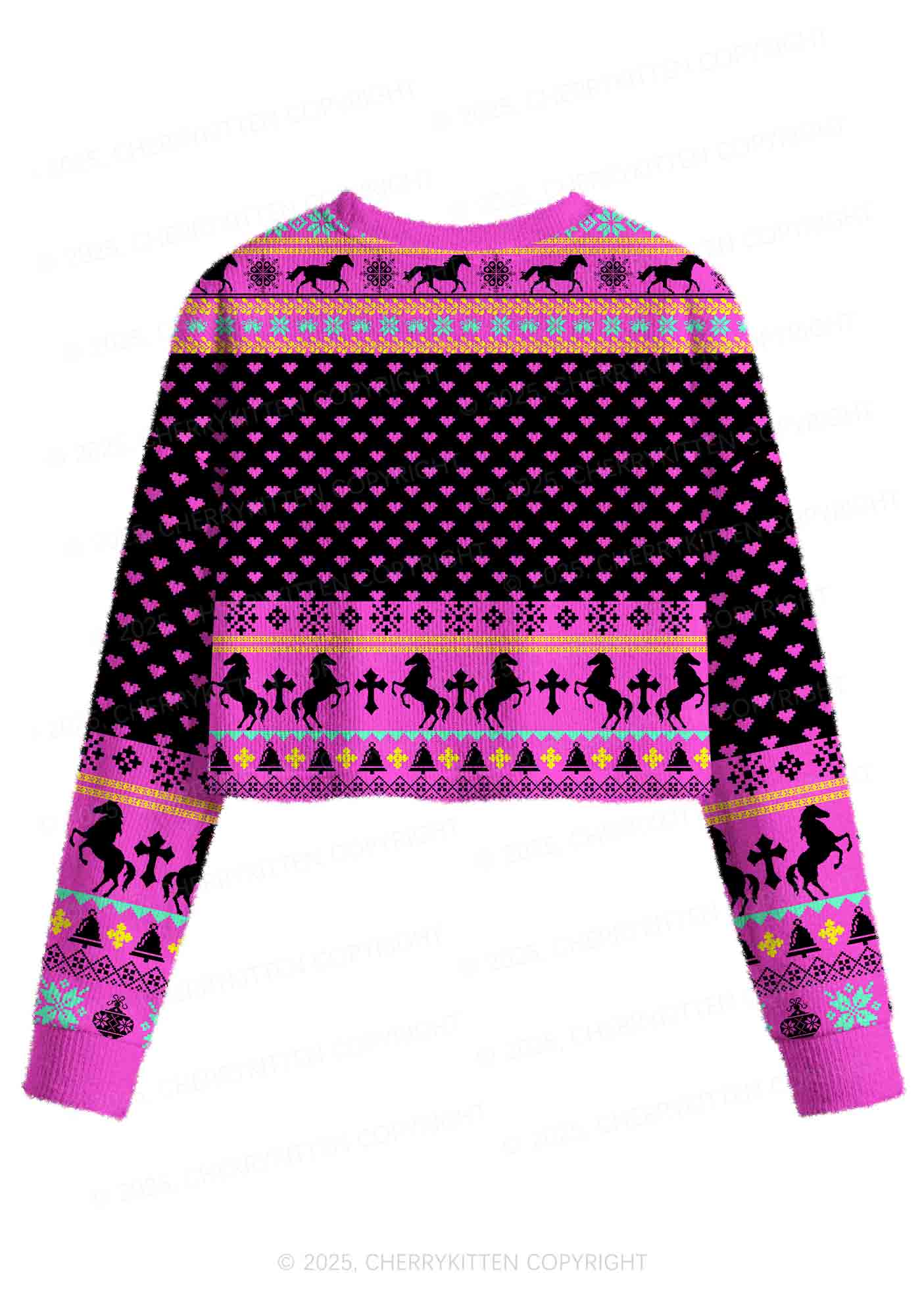 Orange Pony Y2K Christmas Crop Knit Sweatshirt Cherrykitten