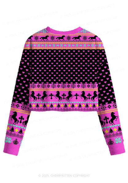 Orange Pony Y2K Christmas Crop Knit Sweatshirt Cherrykitten
