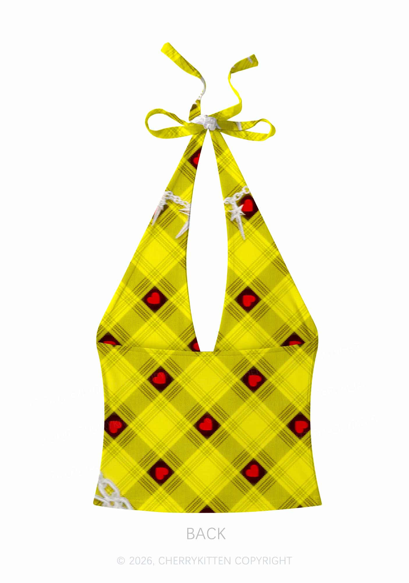 Star Chain and Hearts Y2K Print Halter Deep V Neck Cami Cherrykitten