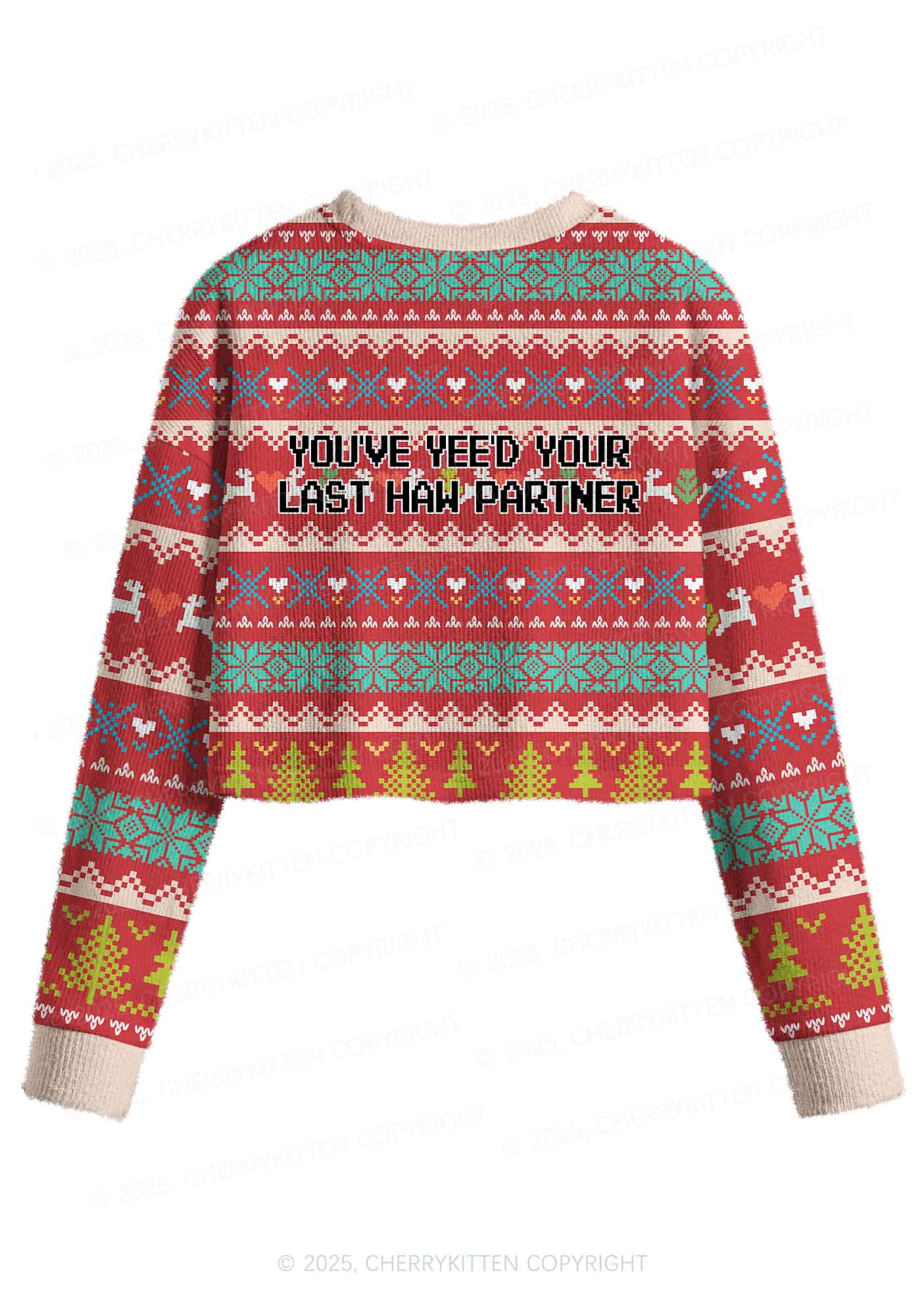Your Last Haw Partner Y2K Christmas Crop Knit Sweatshirt Cherrykitten