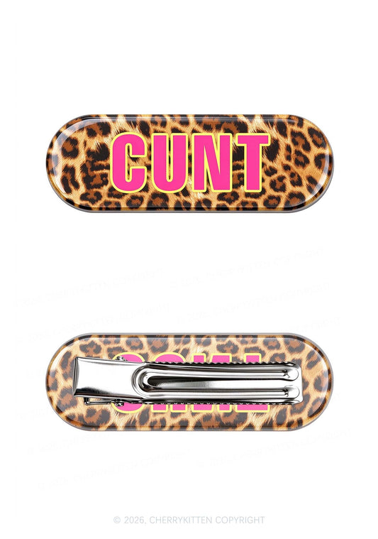 Pink Cxxt On Leopard Y2K Acrylic Duckbill Hair Clips Cherrykitten