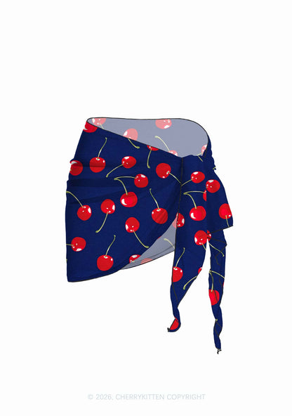 Cherry On Dark Blue Y2K Print Bikini Set Cherrykitten
