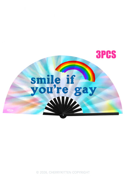 Smile If You Are Gay Pride Y2K Rave Hand Fan Cherrykitten