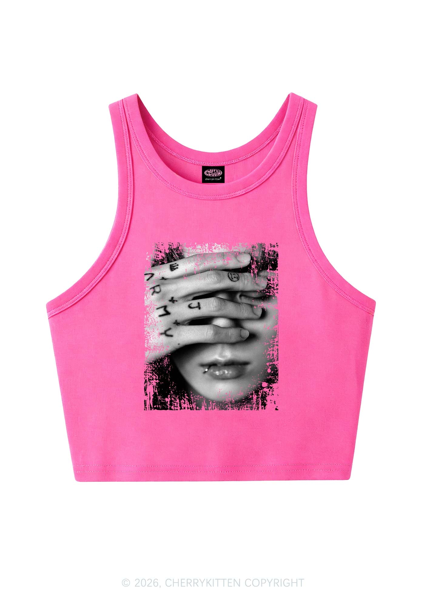 Tattoo Hand Portrait Kpop Y2K Crop Tank Top Cherrykitten