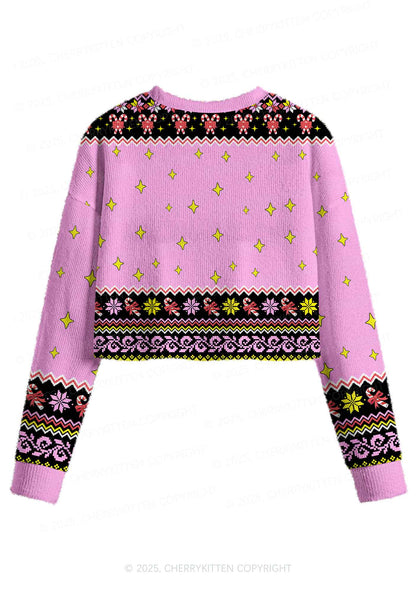 Lick Itself Y2K Christmas Crop Knit Sweatshirt Cherrykitten