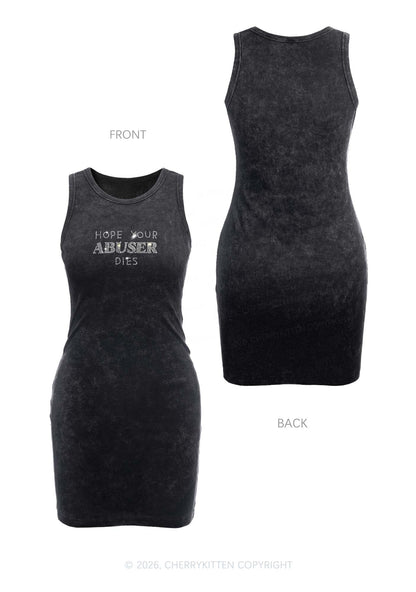 Rhinestone Abuser Dies Y2K Washed Tank Dress Cherrykitten