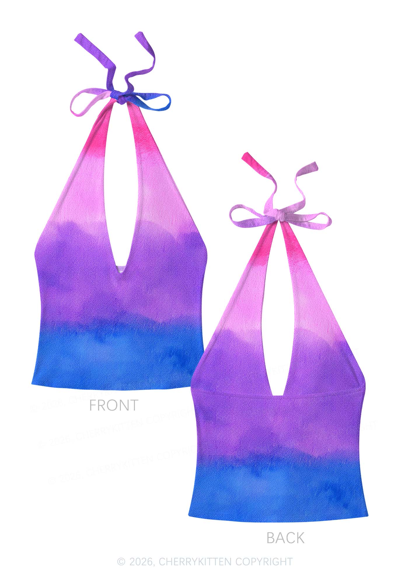 Bisexual Tie Dye Pride Y2K Print Halter Deep V Neck Cami Cherrykitten