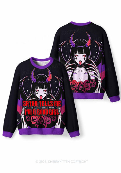 Halloween Im A Good Girl Y2K Christmas Knit Sweatshirt Cherrykitten
