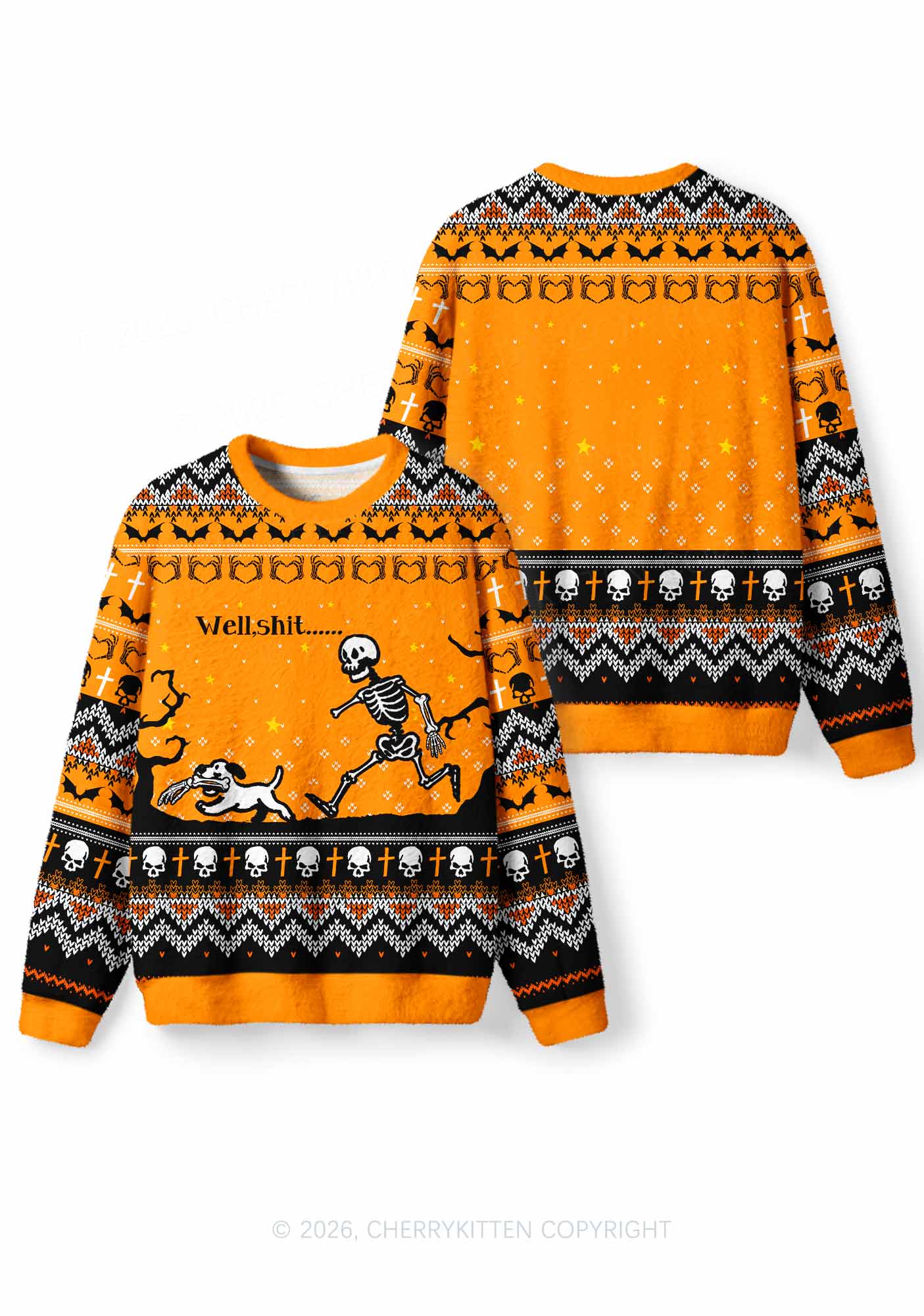 Halloween Skeleton Dog Well Shxt Y2K Christmas Knit Sweatshirt Cherrykitten
