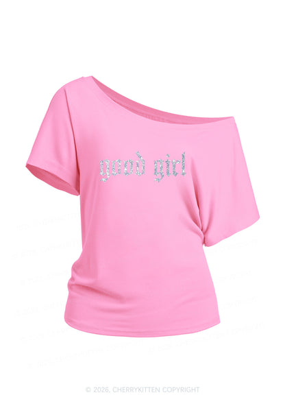 Glitter Good Girl Y2K Off Shoulder Tee Cherrykitten