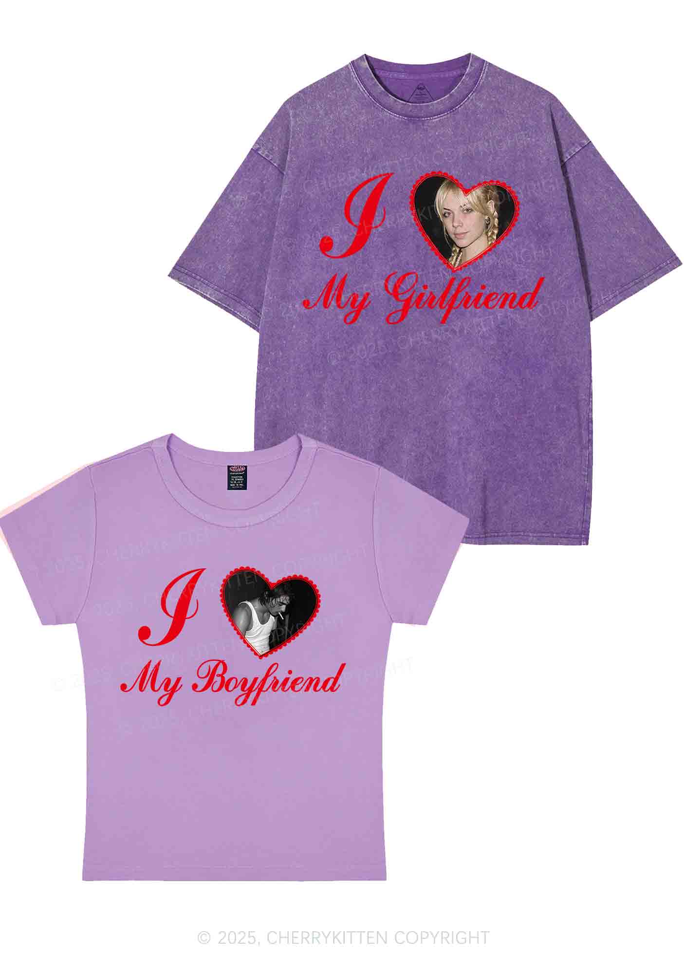 Custom Heart My BF GF Y2K Valentine's Day Couple Shirt Cherrykitten