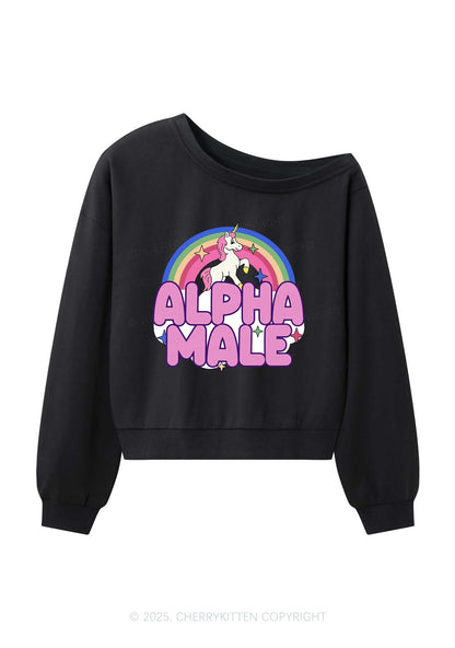Rainbow Unicorn Alpha Male Y2K Off Shoulder Sweatshirts Cherrykitten