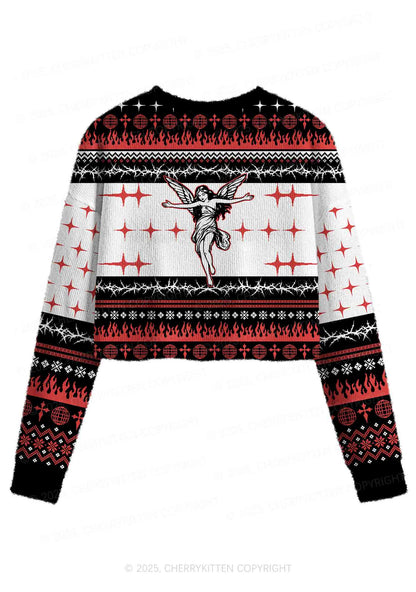 From Hell With Love Y2K Christmas Crop Knit Sweatshirt Cherrykitten