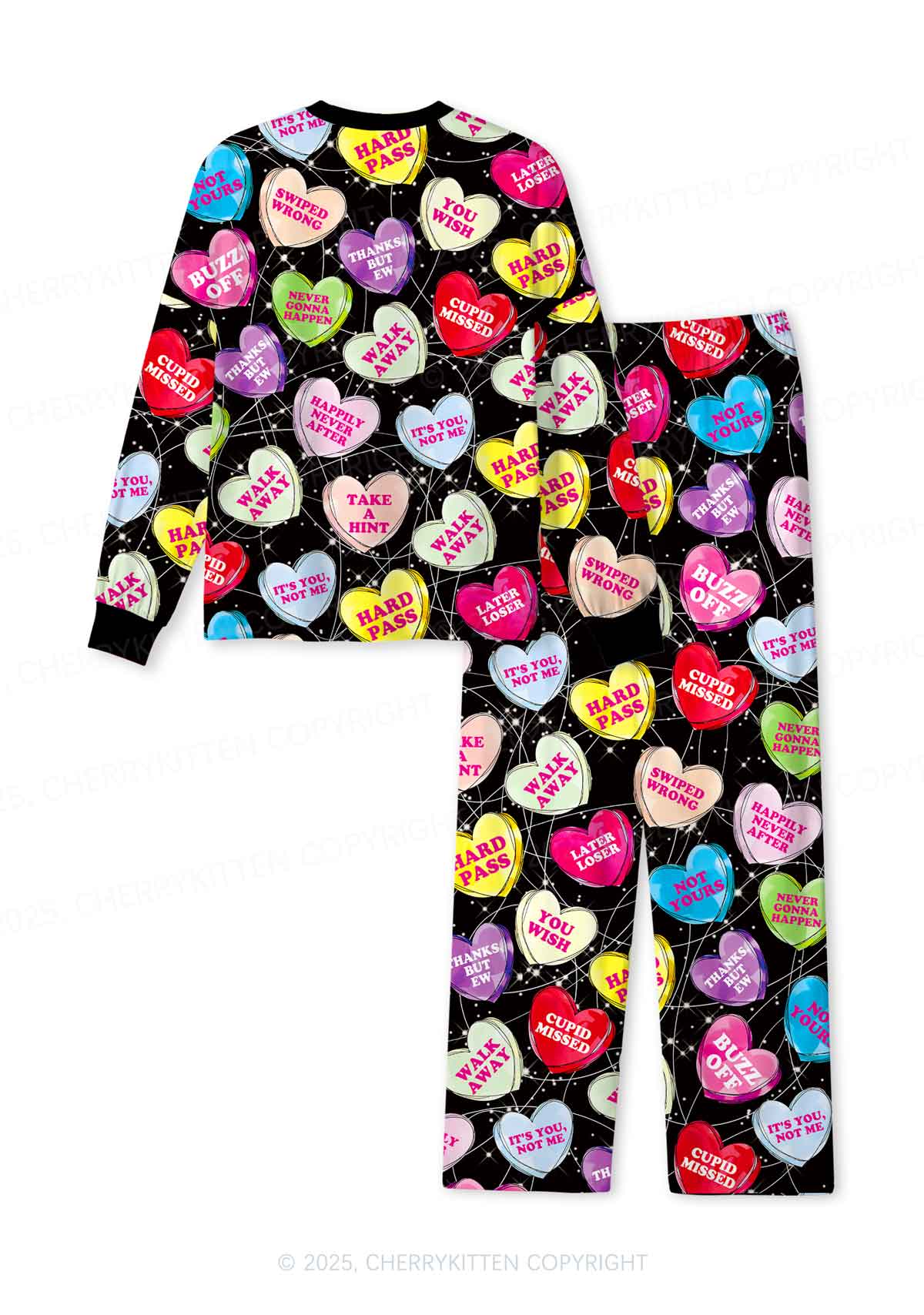 Anti Romantic Candy Y2K Valentine's Day Print Long Sleeve Pajama Set Cherrykitten