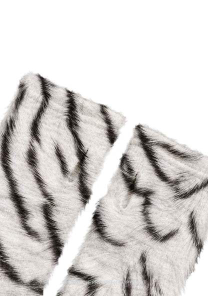 White Tiger Stripe Y2K Print Fuzzy Arm Warmers Cherrykitten