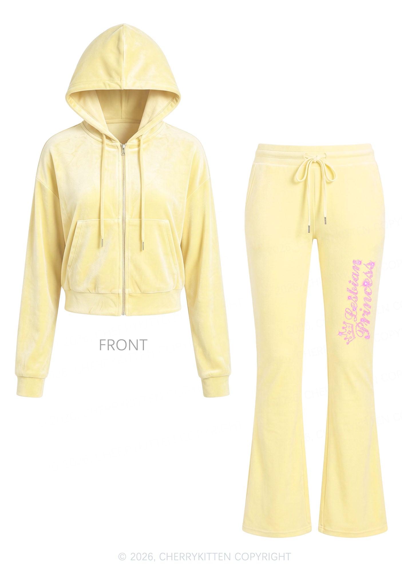 Rhinestone Lesbian Princess Pride Y2K Velvet Tracksuit Set Cherrykitten
