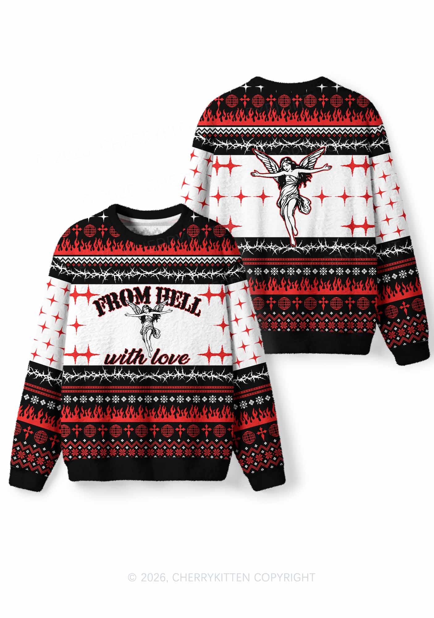 From Hell With Love Y2K Christmas Knit Sweatshirt Cherrykitten