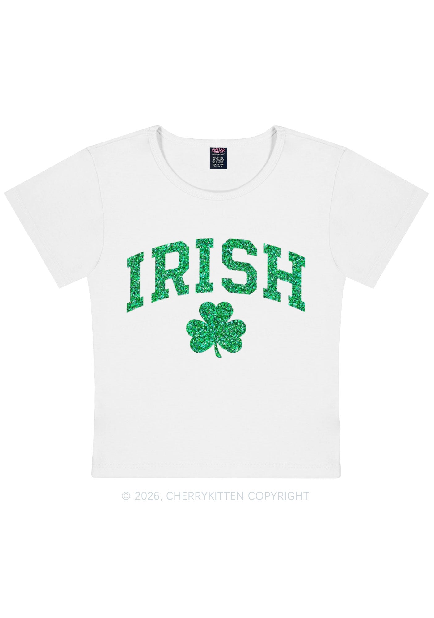 Glitter Irish Shamrock St Patricks Y2K Baby Tee Cherrykitten