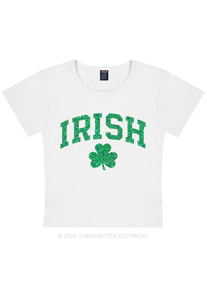 Glitter Irish Shamrock St Patricks Y2K Baby Tee Cherrykitten