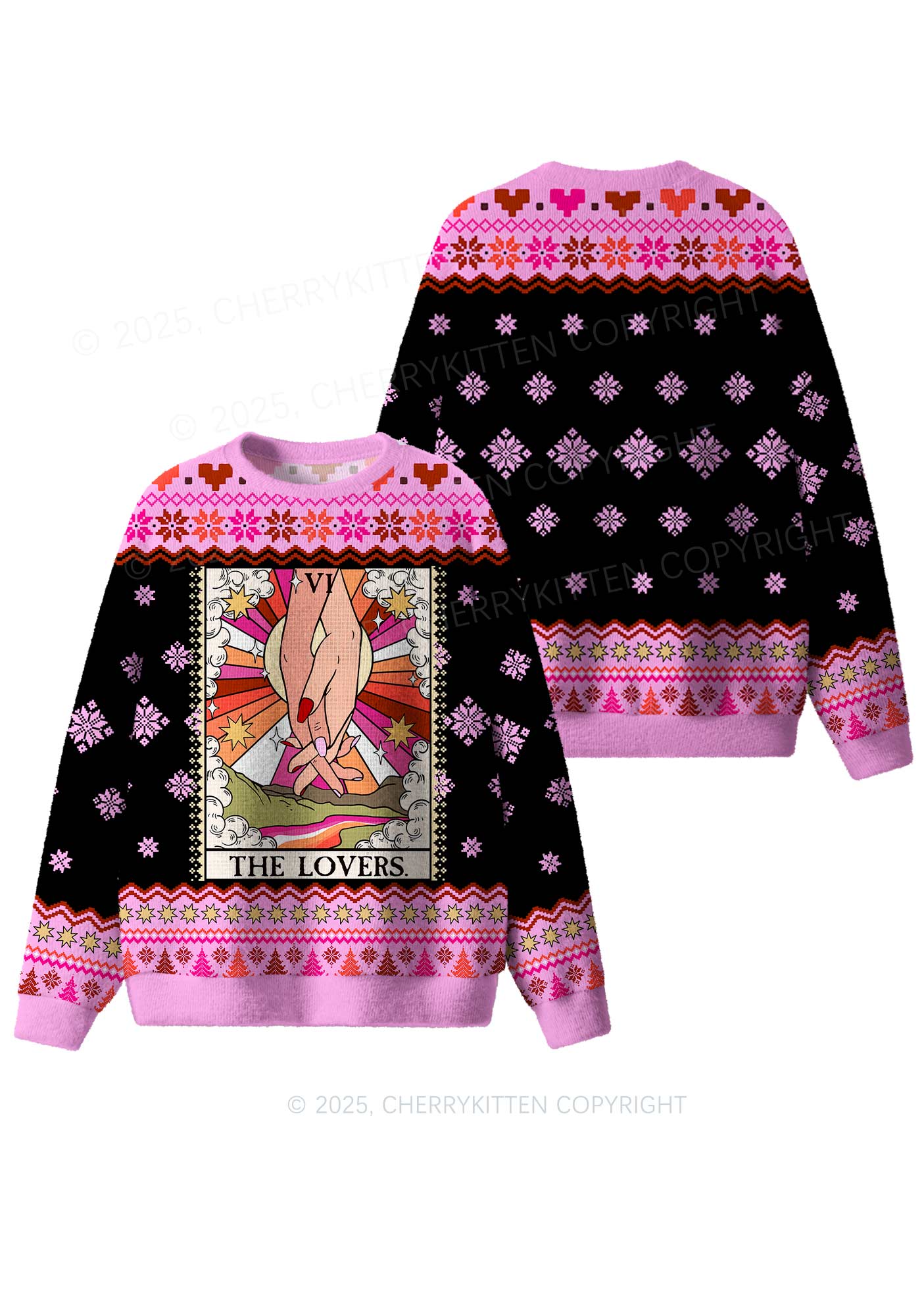 The Lesbian Lovers Pride Y2K Christmas Knit Sweatshirt Cherrykitten