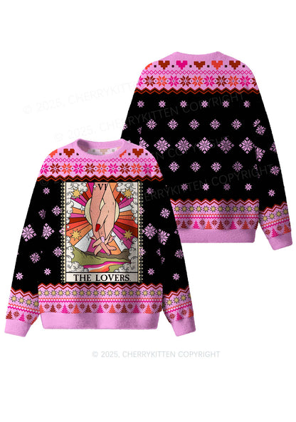 The Lesbian Lovers Pride Y2K Christmas Knit Sweatshirt Cherrykitten