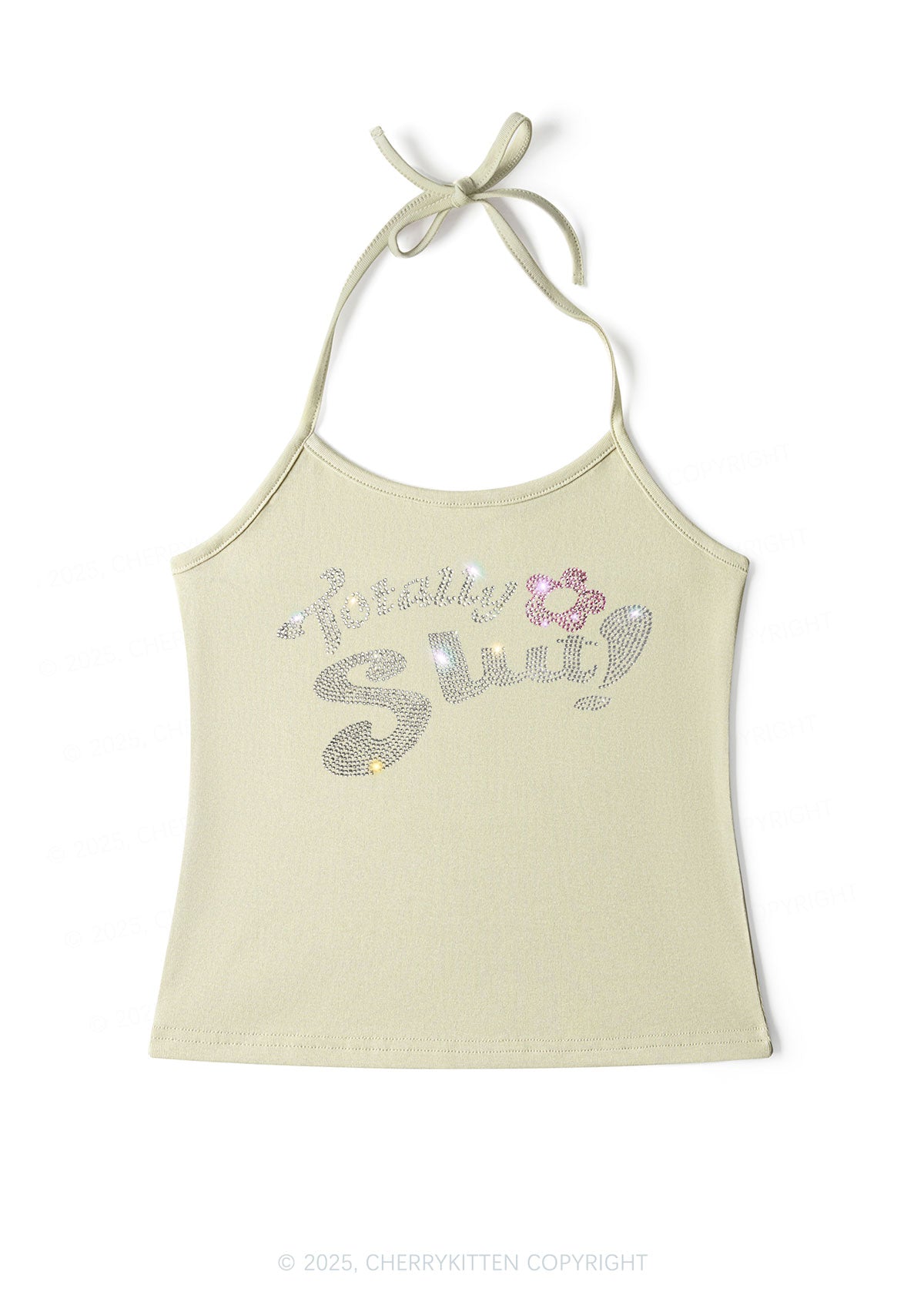 Rhinestone Totally Slxt Y2K Halter Neck Cami Cherrykitten