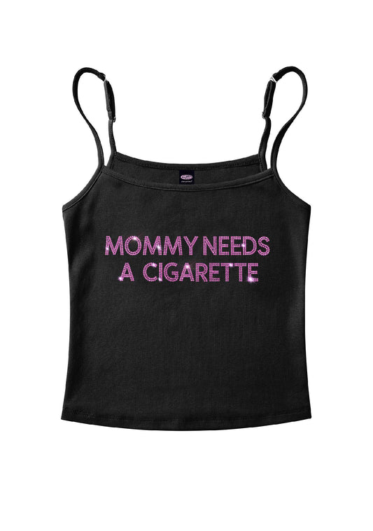 Rhinestone Mommy Needs Cigarette Y2K Spaghetti Strap Cami Cherrykitten