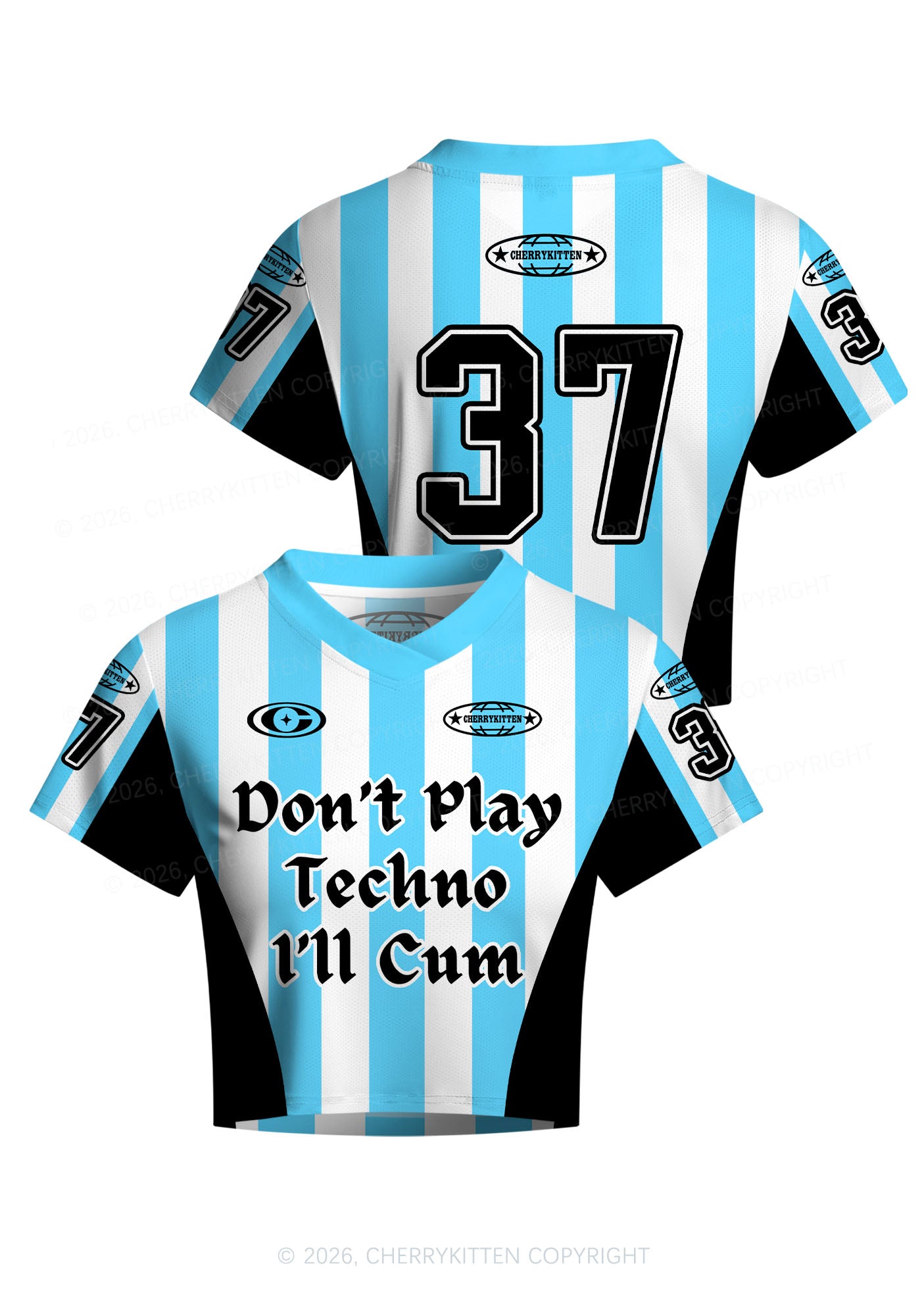 Skyblue Dont Play Techno Y2K Crop Football Jersey Shirts Cherrykitten