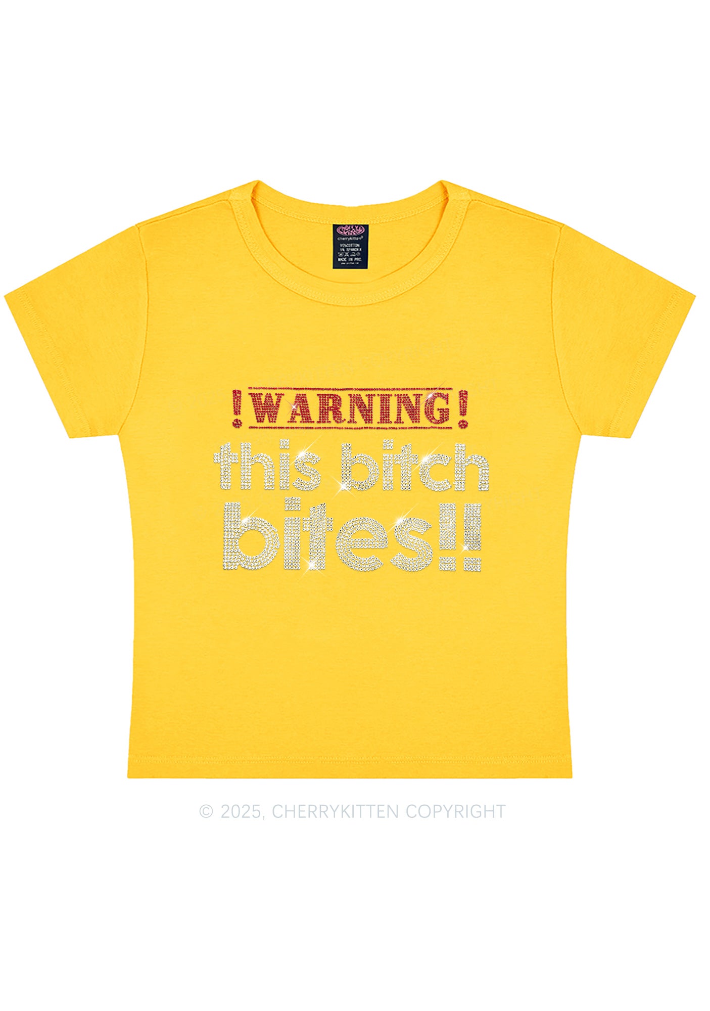 Rhinestone This Bxxch Bites Y2K Baby Tee Cherrykitten
