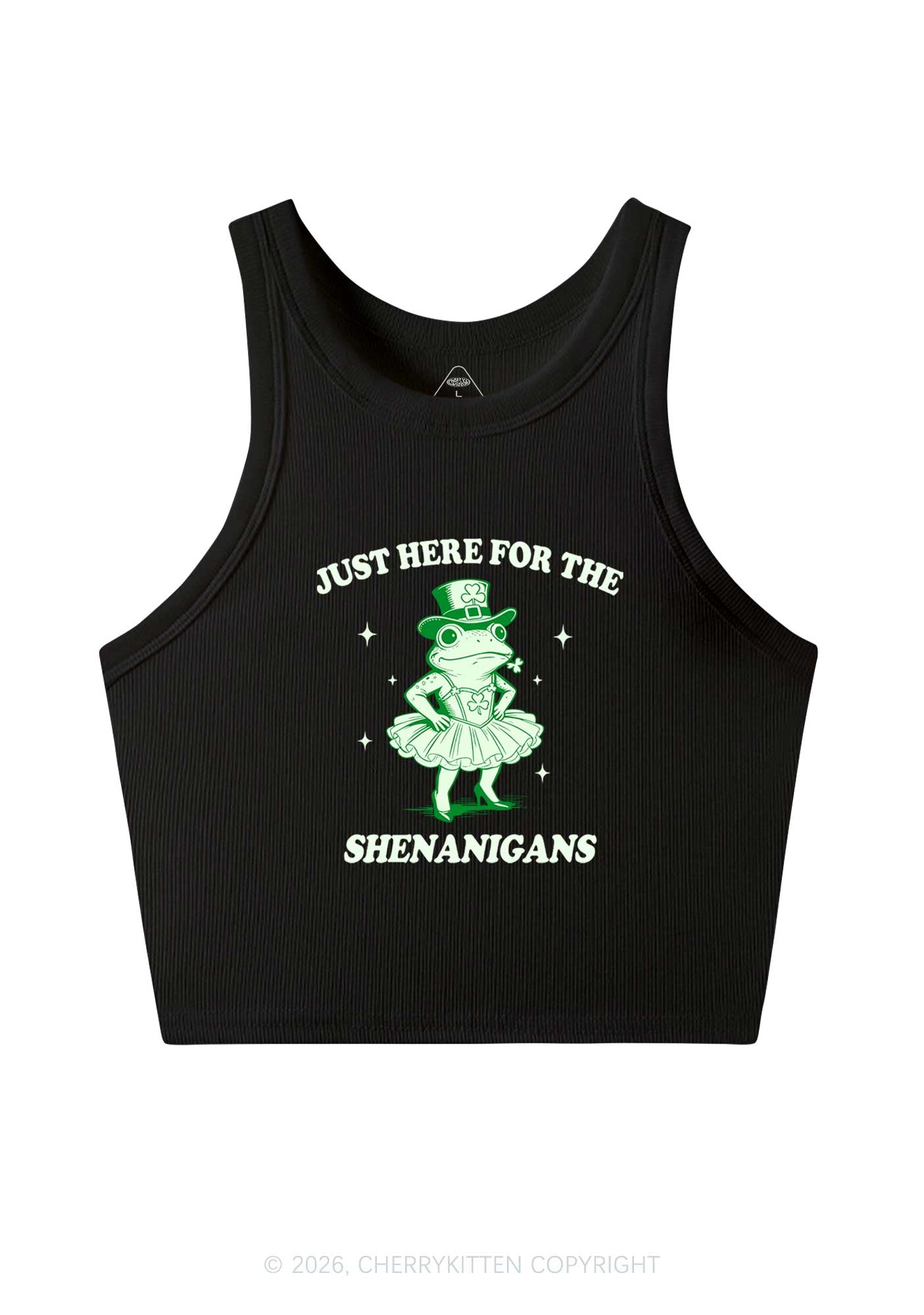Just Here For The Shenanigans St Patricks Y2K Crop Tank Top Cherrykitten