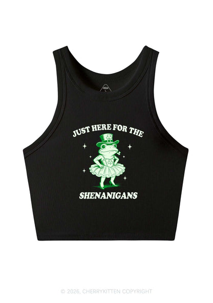 Just Here For The Shenanigans St Patricks Y2K Crop Tank Top Cherrykitten