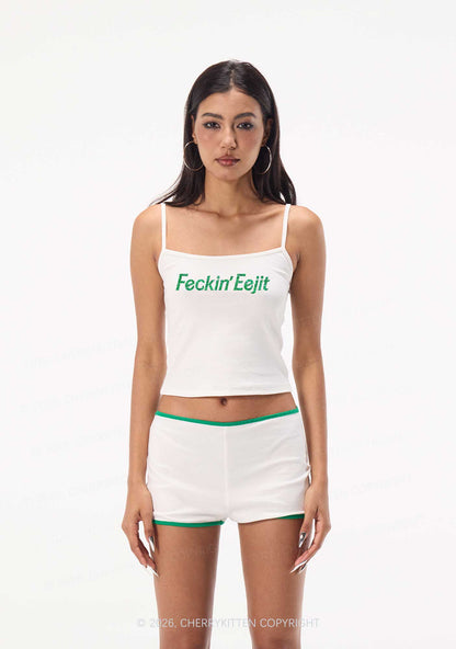 Glitter Feckin Eejit St Patricks Y2K Spaghetti Strap Cami Cherrykitten