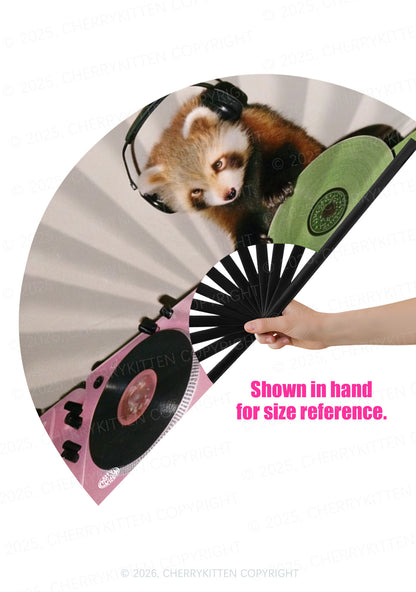 Red Panda DJ Y2K Rave Hand Fan Cherrykitten