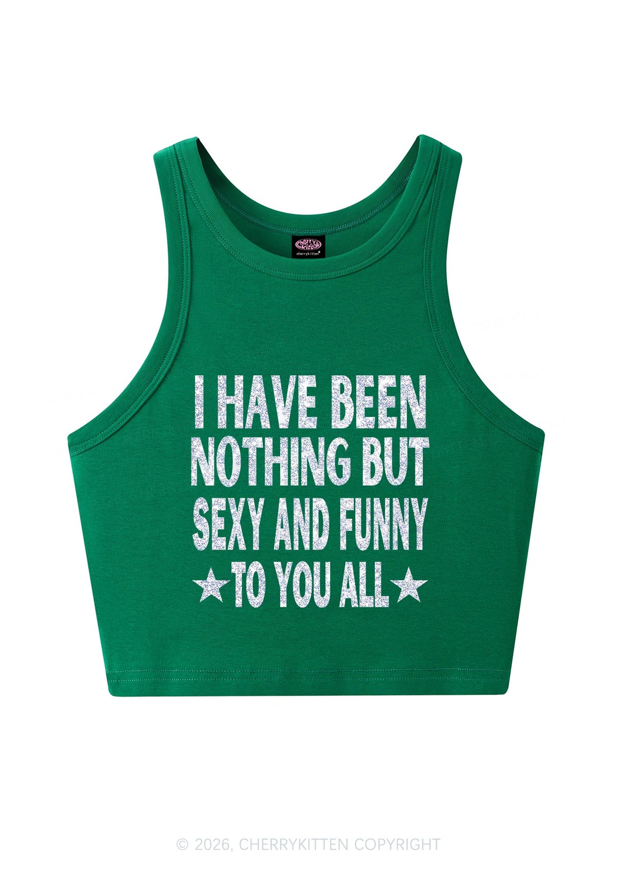 Glitter I Have Been Funny Y2K Crop Tank Top Cherrykitten