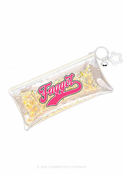 Pink Faggot Pride Y2K Quicksand Transparent Pencil Pouch Cherrykitten