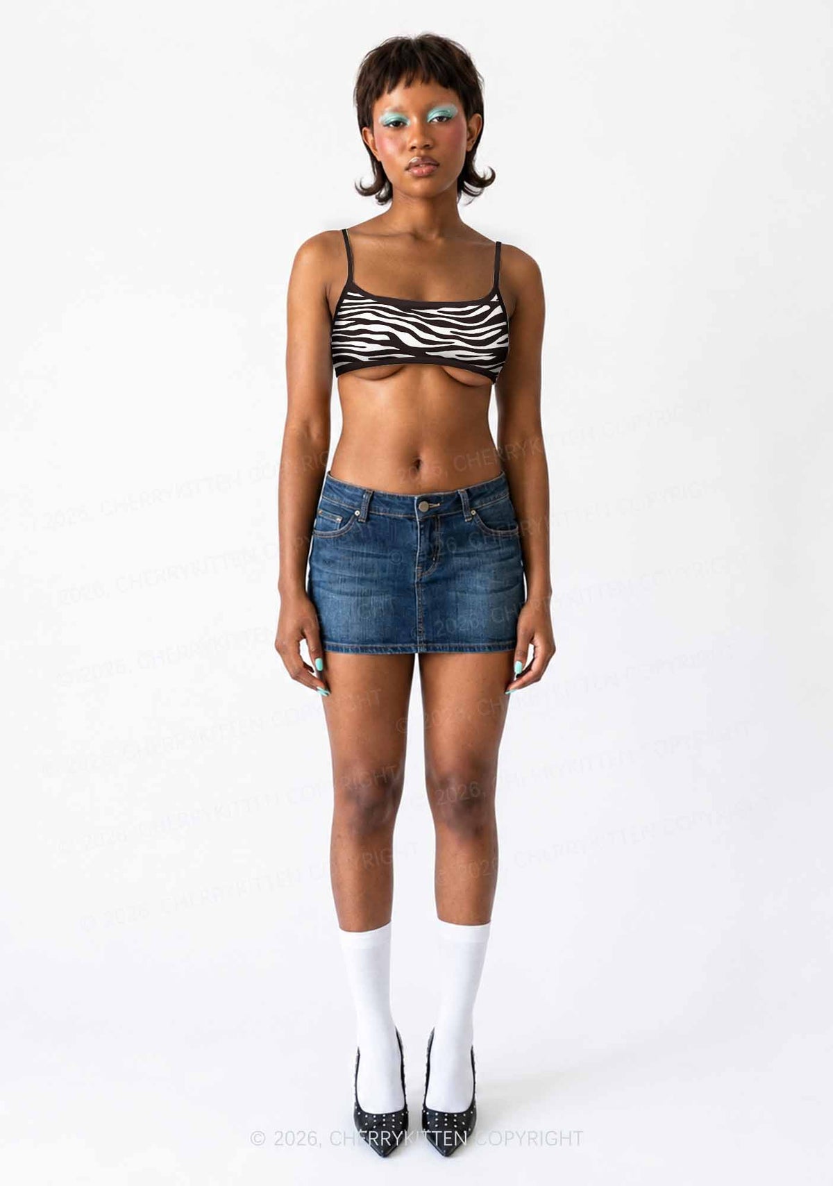 Classic Zebra Stripes Y2K Print Super Crop Cami Cherrykitten
