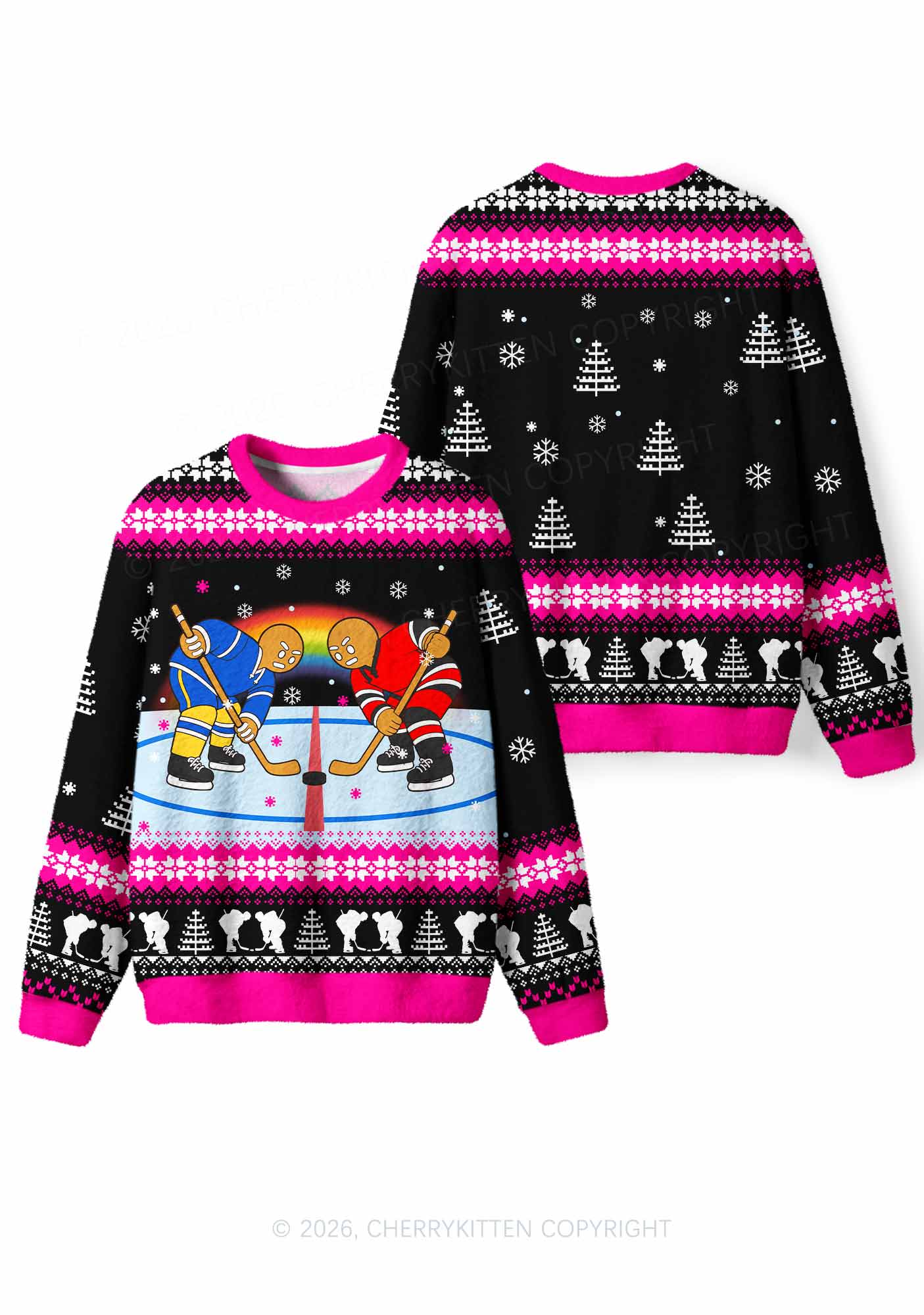 Pink Hockey Gingerbread Man Y2K Knit Sweatshirt Cherrykitten