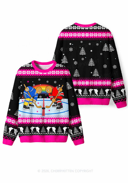 Pink Hockey Gingerbread Man Y2K Knit Sweatshirt Cherrykitten