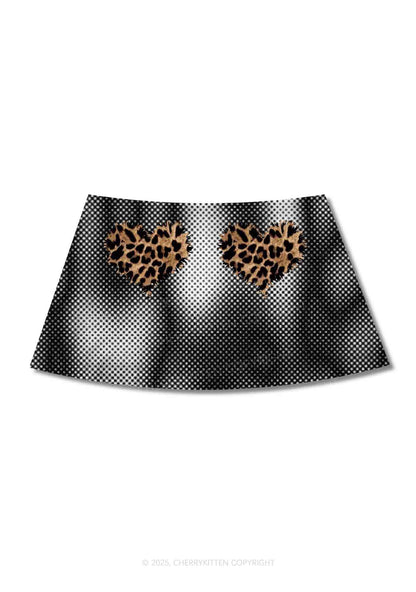 Leopard Hearts Y2K Print Mini Skirt Cherrykitten