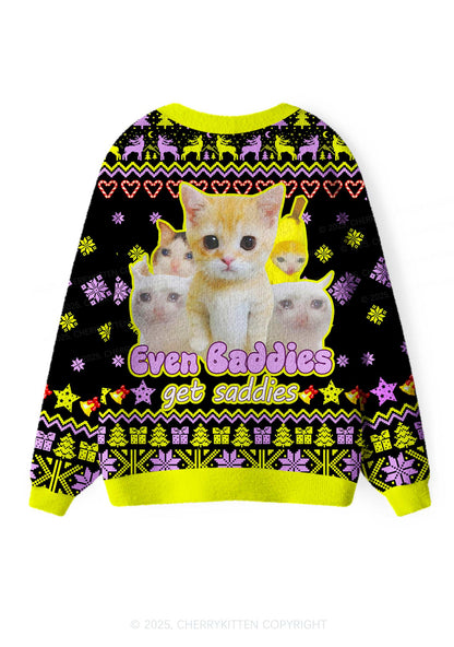 Saddies Five Cats Y2K Christmas Cardigan Knit Sweatshirt Cherrykitten