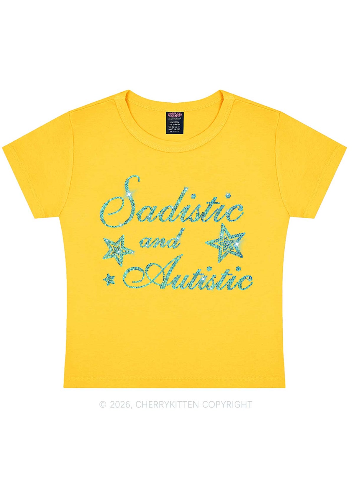 Rhinestone Sadistic And Autistic Y2K Baby Tee Cherrykitten