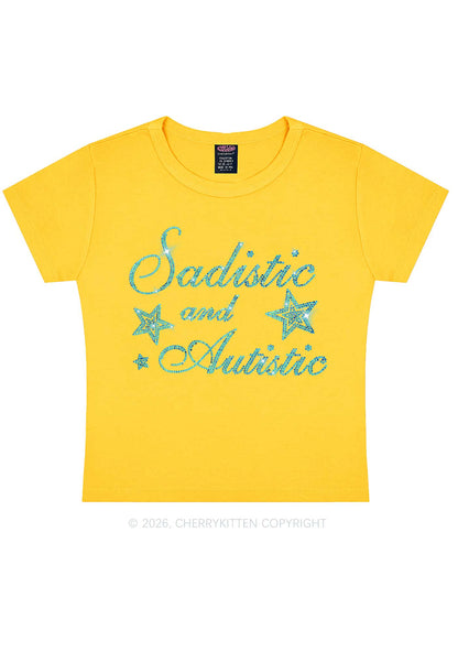 Rhinestone Sadistic And Autistic Y2K Baby Tee Cherrykitten